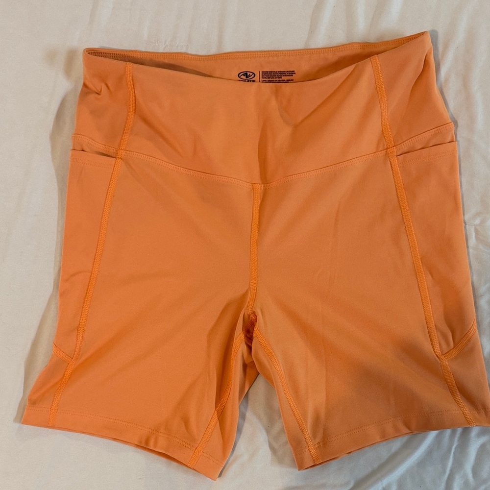 Athletic Works Orange High-Waist Bike Shorts with Side Pockets